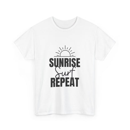 "Sunrise, surf, repeat." Unisex Cotton Tee