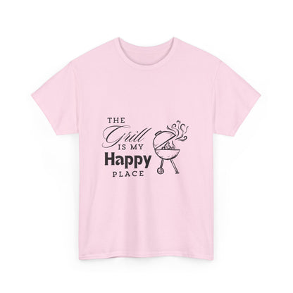 "The grill is my happy place." Unisex Cotton Tee