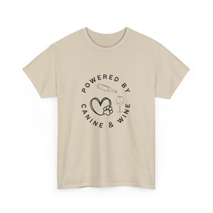 "Powered by canine and coffee" Unisex Cotton Tee