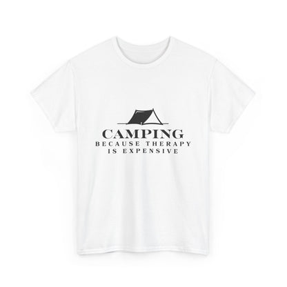 "Camping because therapy is expensive" Unisex Cotton Tee