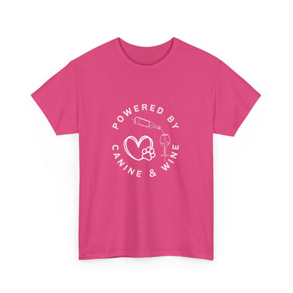 "Powered by canine and coffee" Unisex Cotton Tee