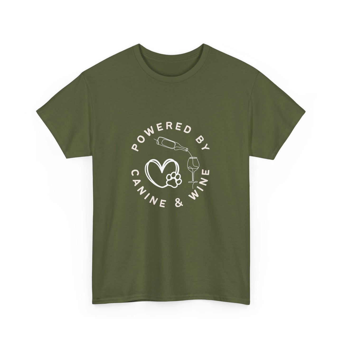 "Powered by canine and coffee" Unisex Cotton Tee