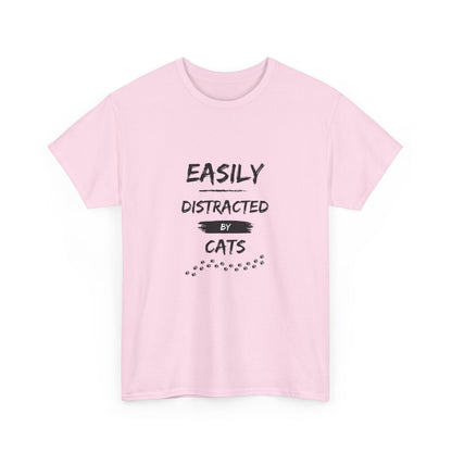 "Easily distracted by cats" Unisex Cotton Tee