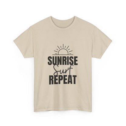 "Sunrise, surf, repeat." Unisex Cotton Tee