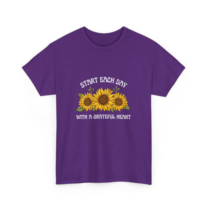 "Start each day with a grateful heart" Unisex Cotton Tee