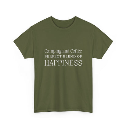 "Camping and Coffee: Perfect Blend of Happiness" Unisex Cotton Tee