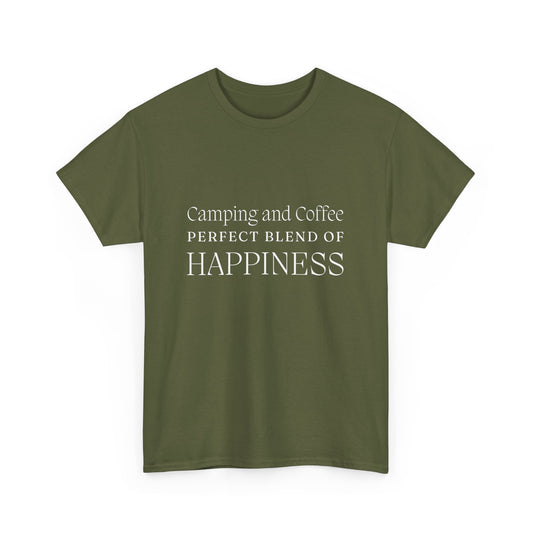 "Camping and Coffee: Perfect Blend of Happiness" Unisex Cotton Tee