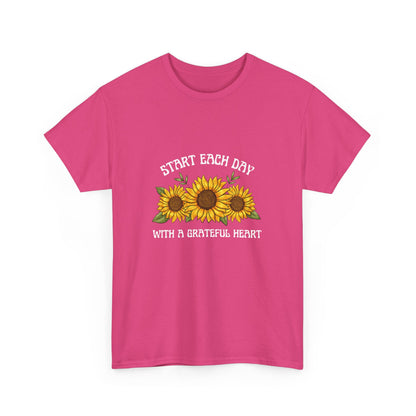 "Start each day with a grateful heart" Unisex Cotton Tee