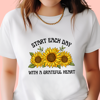 "Start each day with a grateful heart" Unisex Cotton Tee