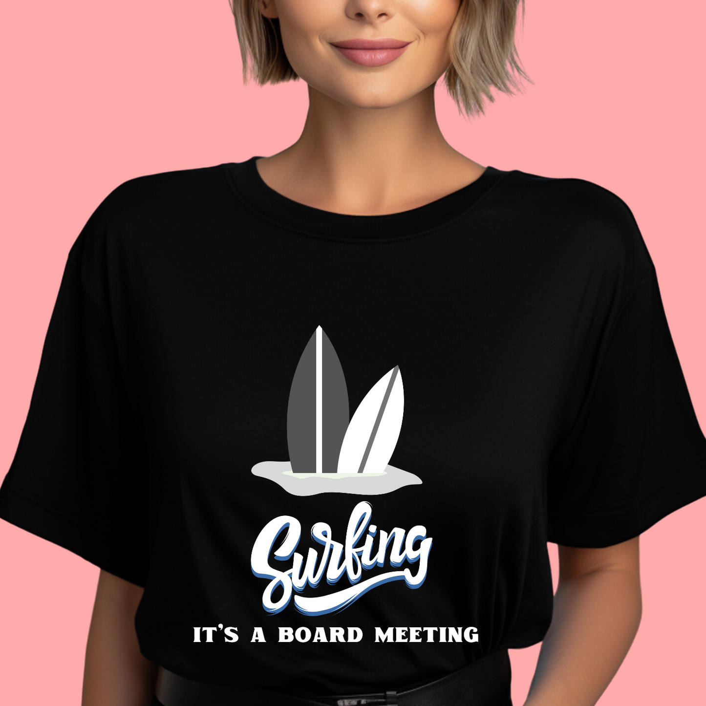 "Surfing: it's a board meeting." Unisex Cotton Tee