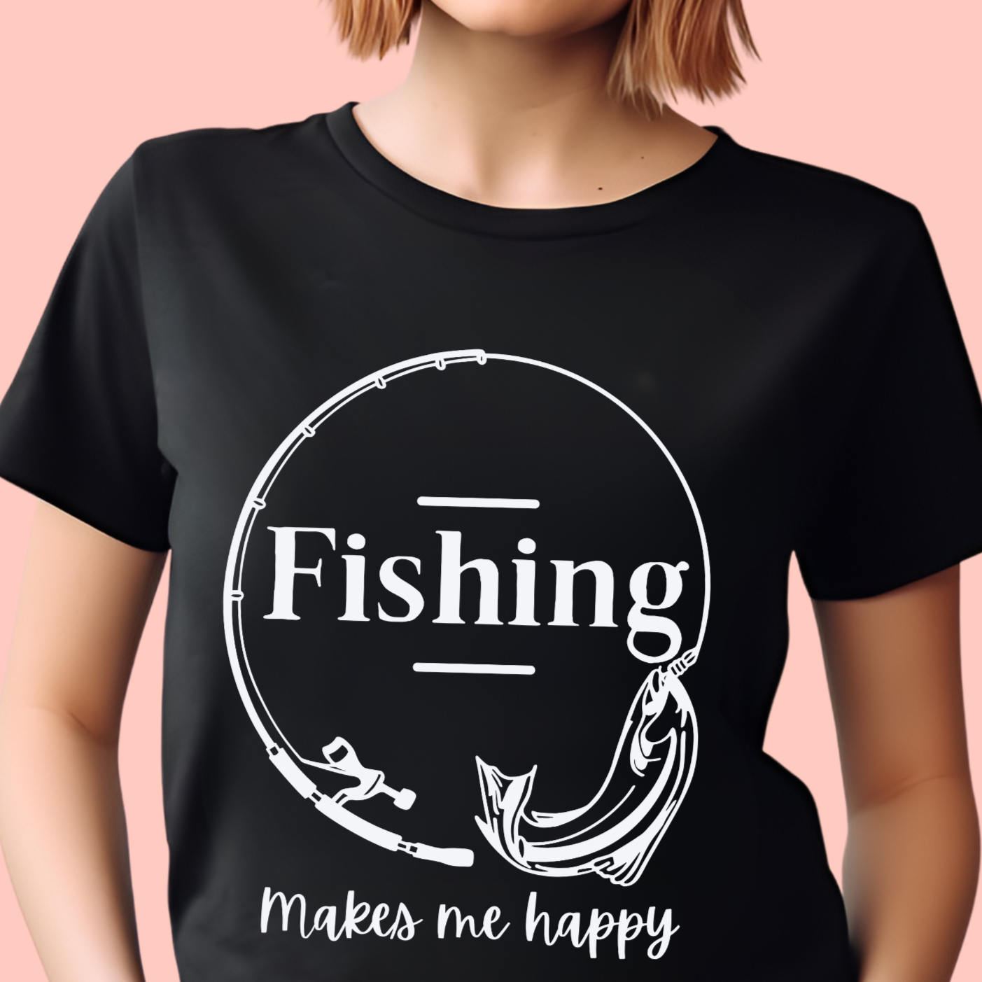 "Fishing makes me happy " Unisex Cotton Tee