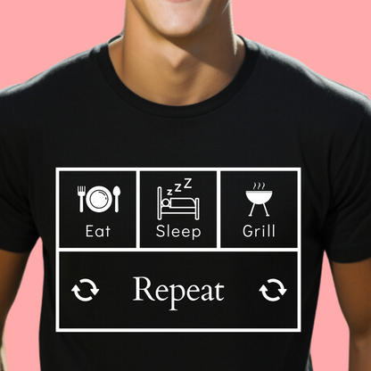 "Eat.sleep. grill. repeat" Unisex Cotton Tee