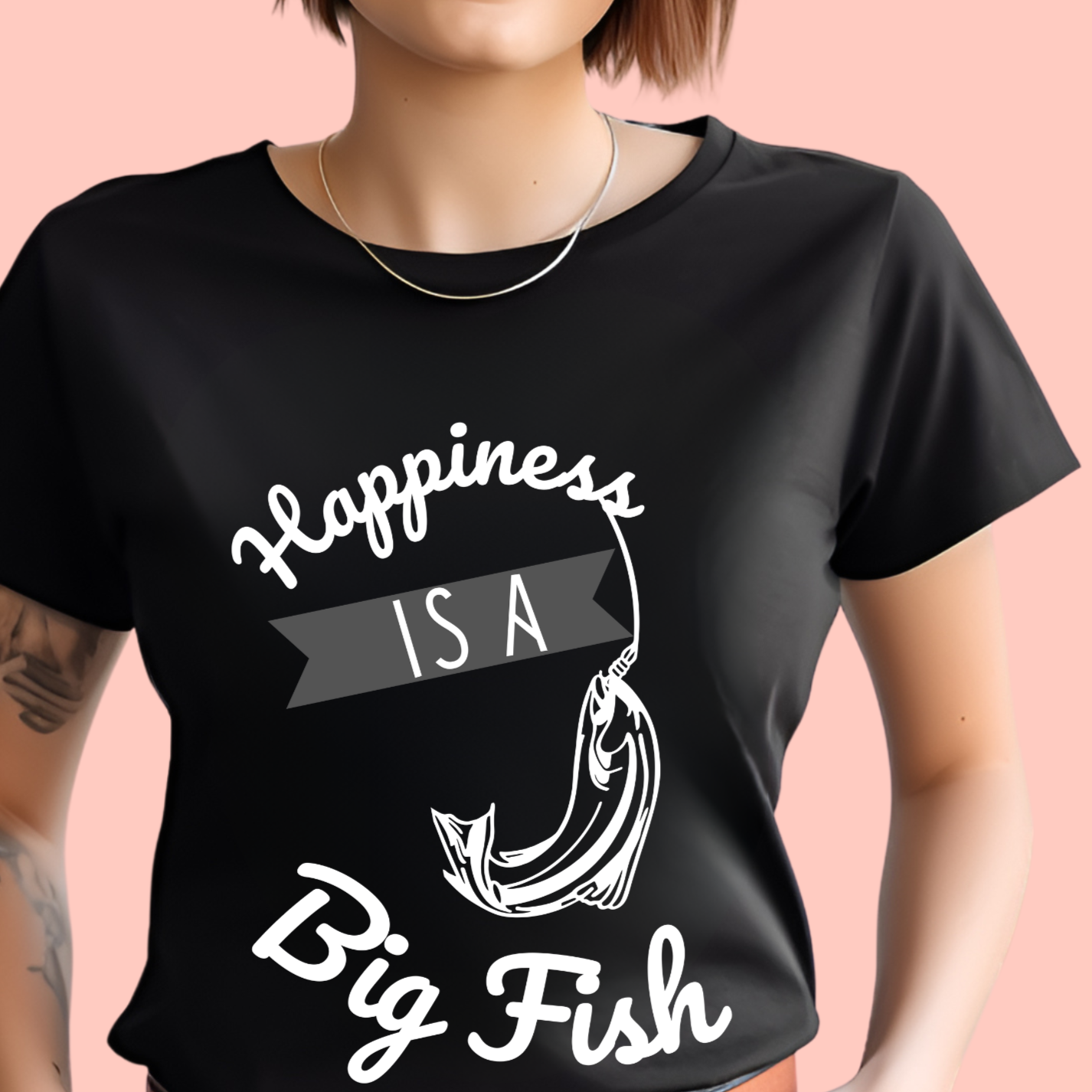 "Happiness is a big fish. " Unisex Cotton Tee