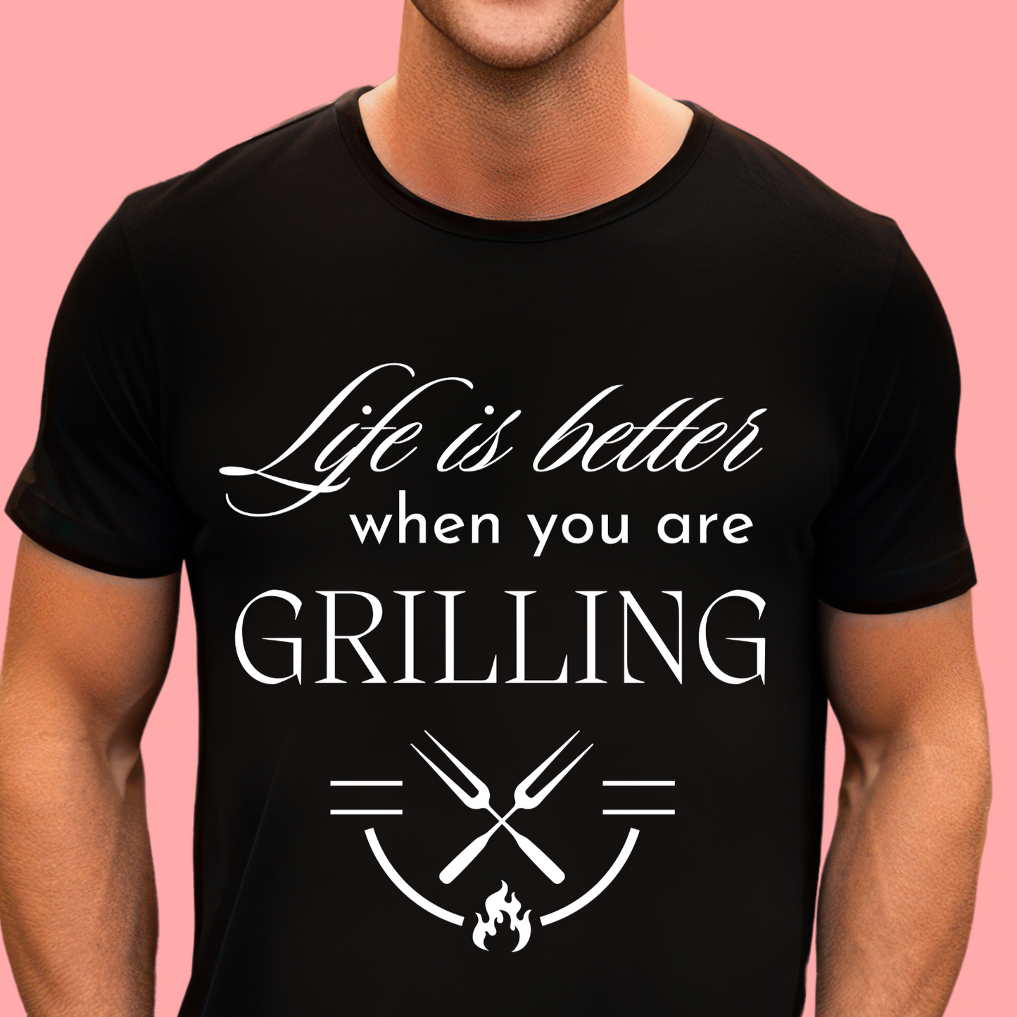 "Life is better when you are grilling." Unisex Cotton Tee