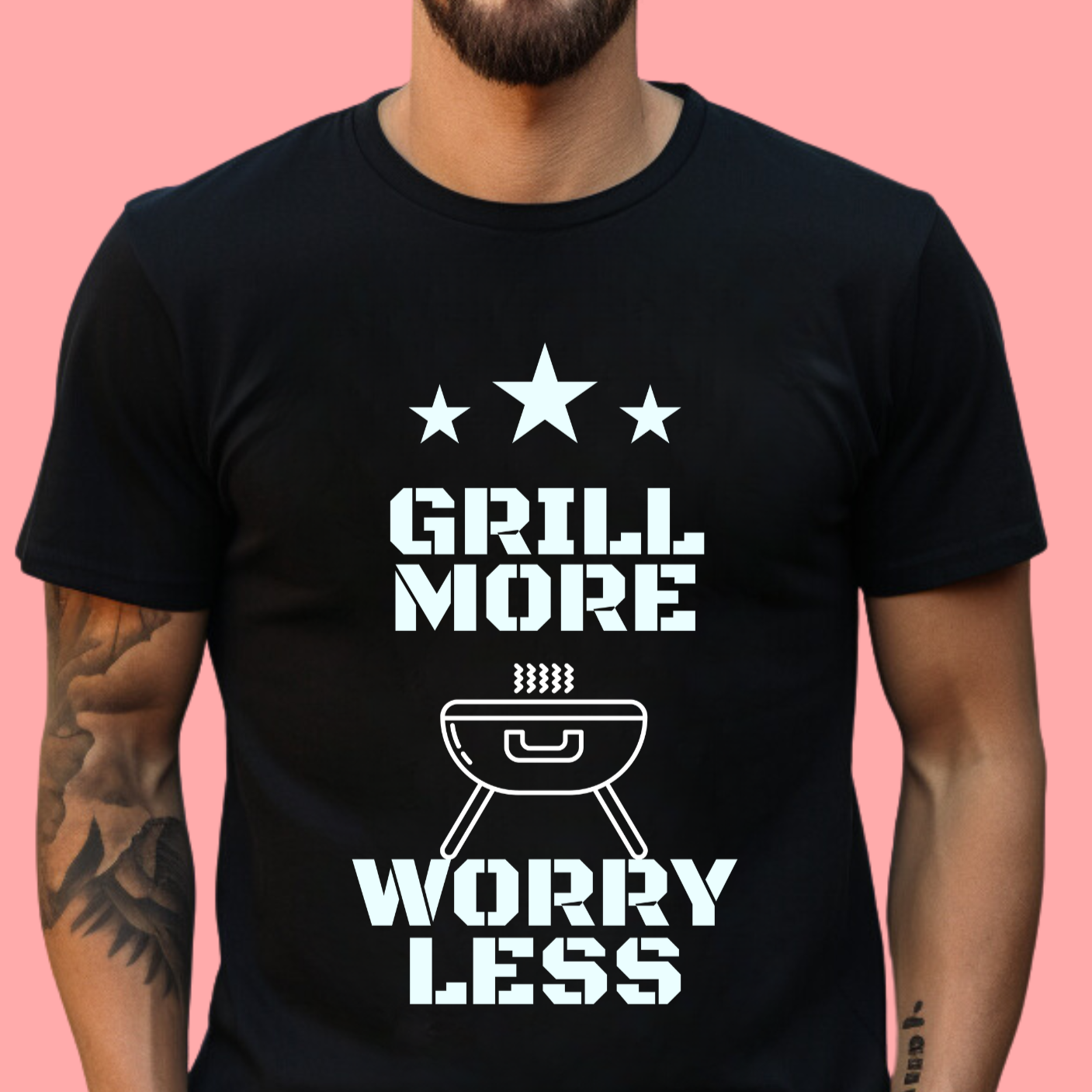 "Grill more, worry less." Unisex Cotton Tee