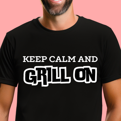 "Keep calm and grill on." Unisex Cotton Tee