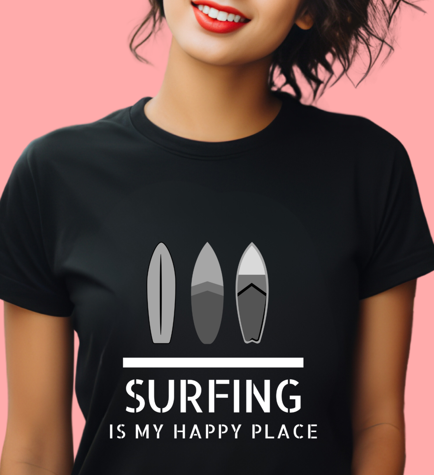 "Surfing is my happy place" Unisex Cotton Tee