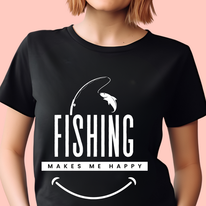 "Fishing makes me happy" Unisex Cotton Tee