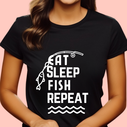 "Eat. Sleep. Fish. Repeat." Unisex Cotton Tee