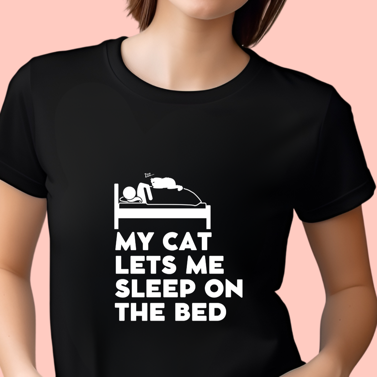 "My cat lets me sleep on the bed" Unisex Cotton Tee