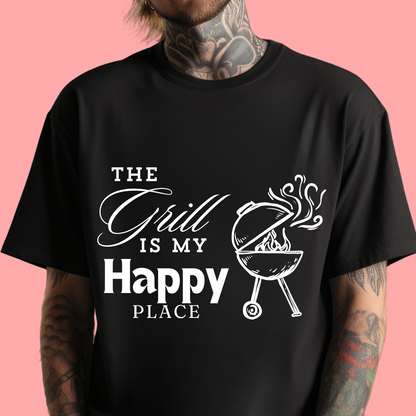 "The grill is my happy place." Unisex Cotton Tee