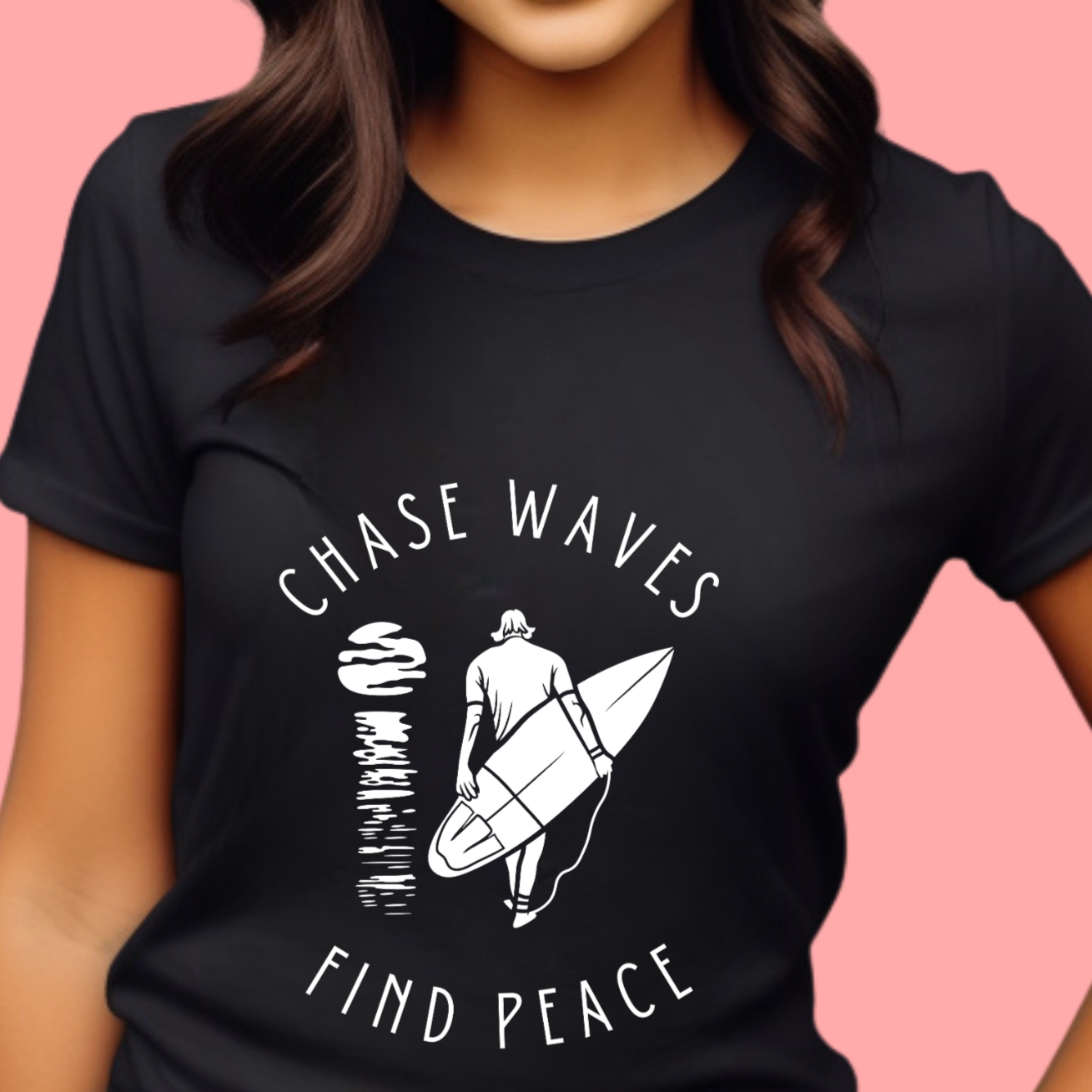 "Chase waves, find peace" Unisex Cotton Tee