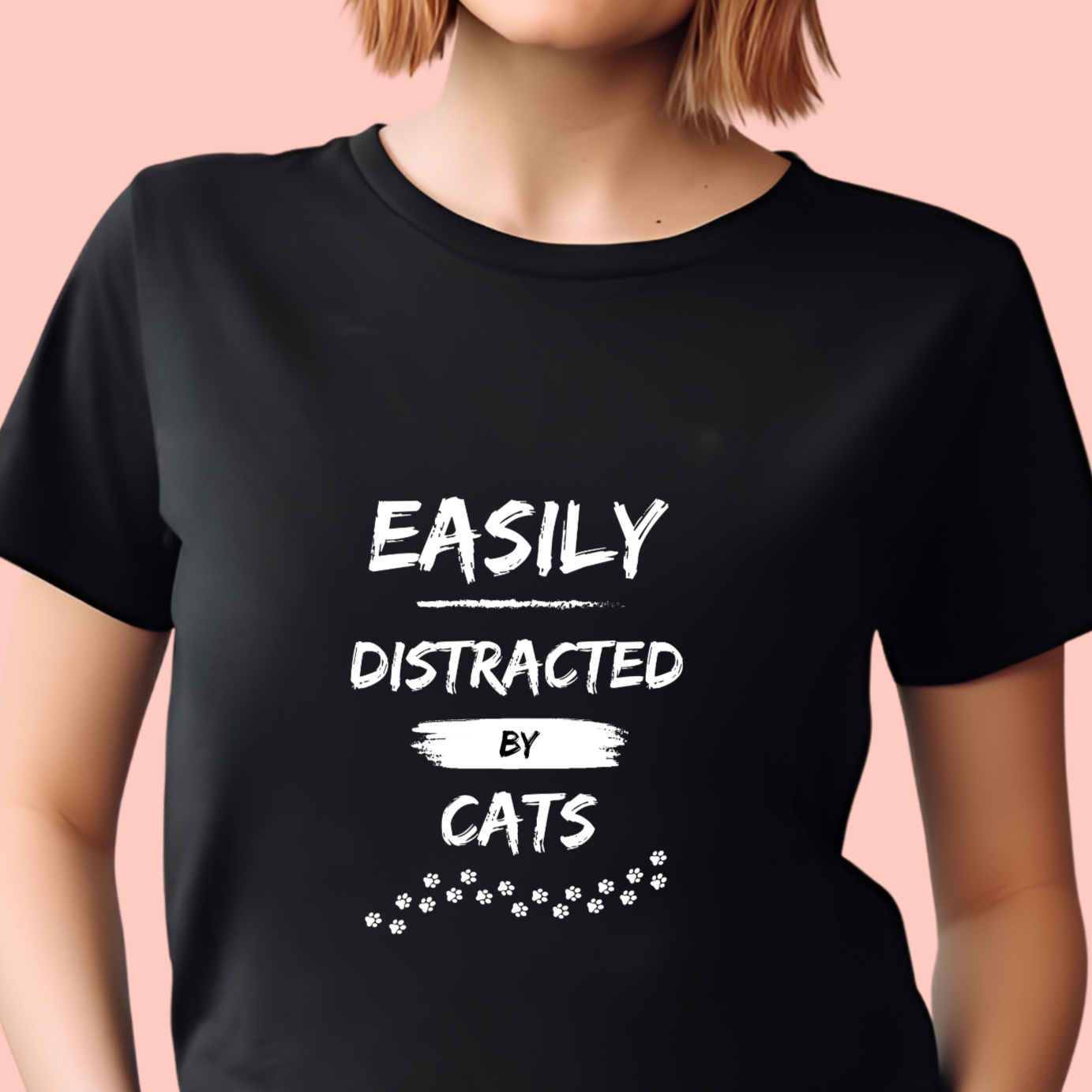 "Easily distracted by cats" Unisex Cotton Tee