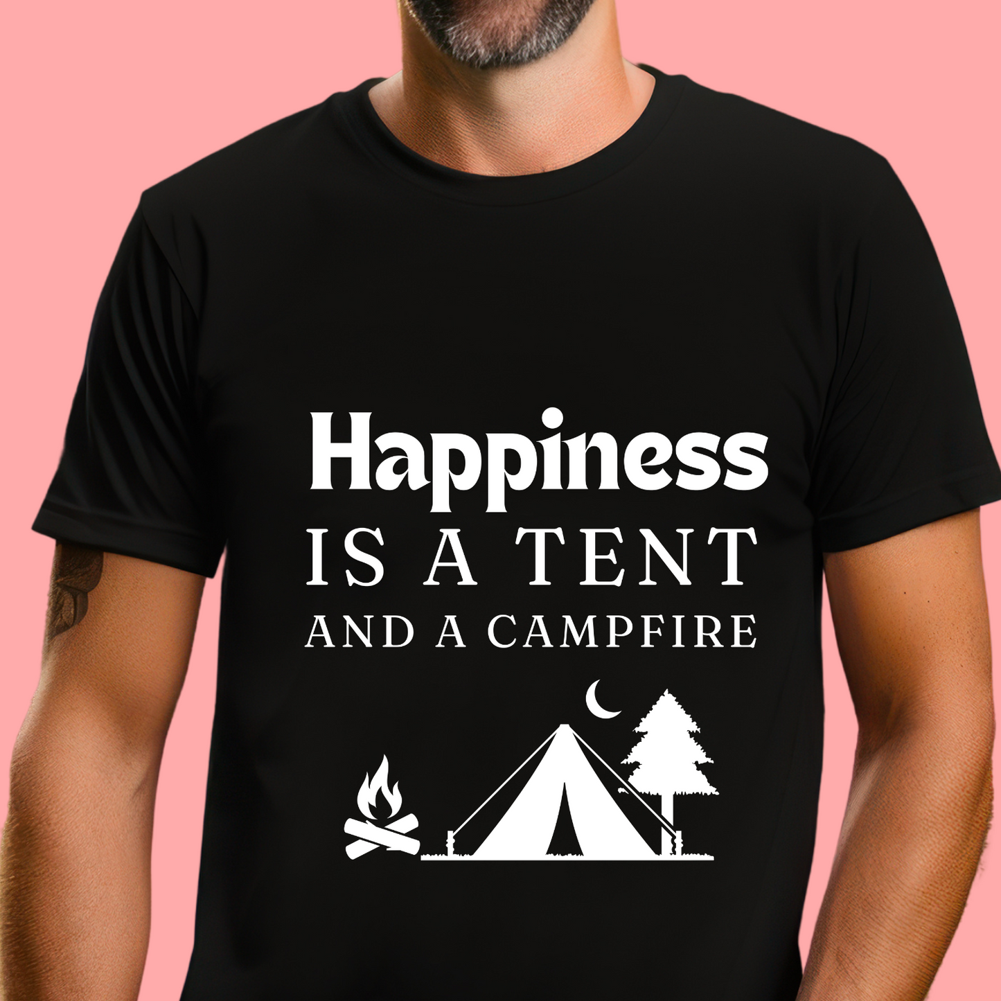 "Happiness is a Tent and a Campfire" Unisex Cotton Tee