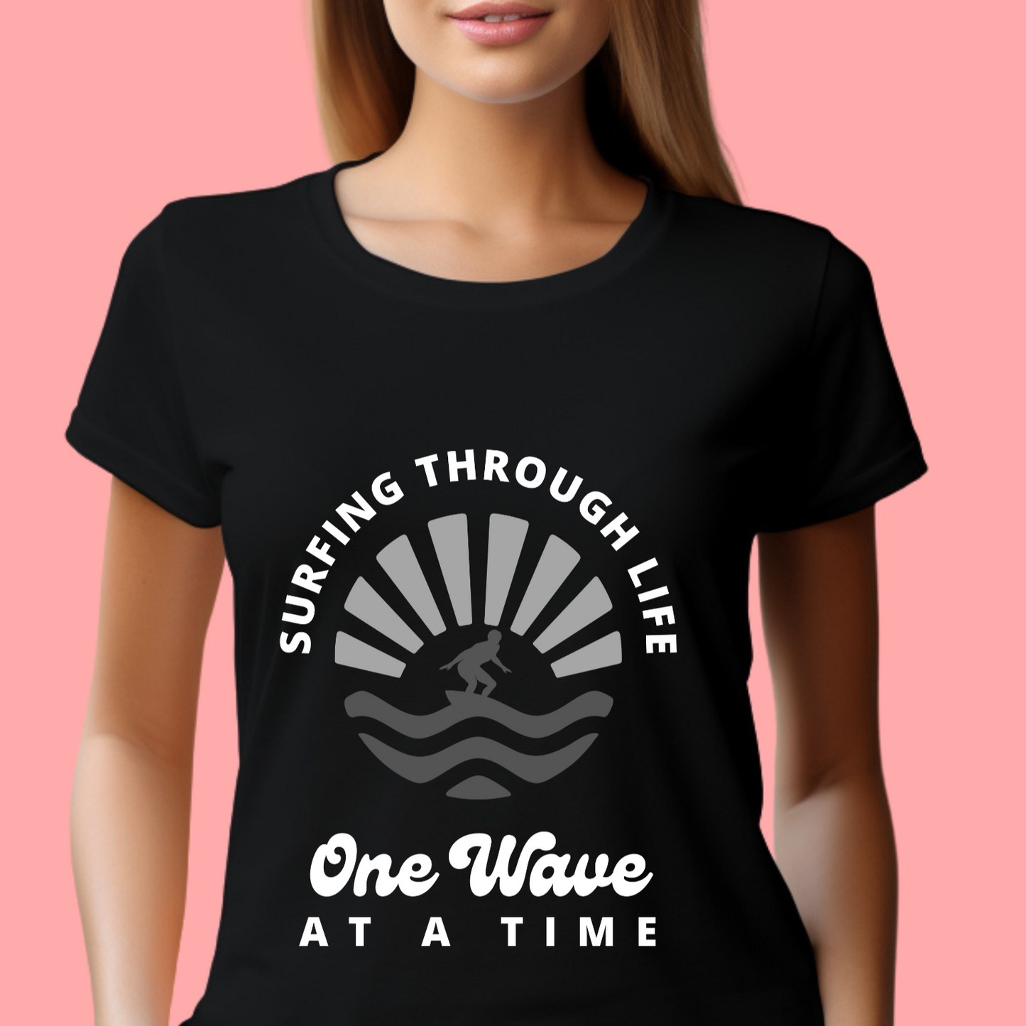 "Surfing through life, one wave at a time" Unisex Cotton Tee