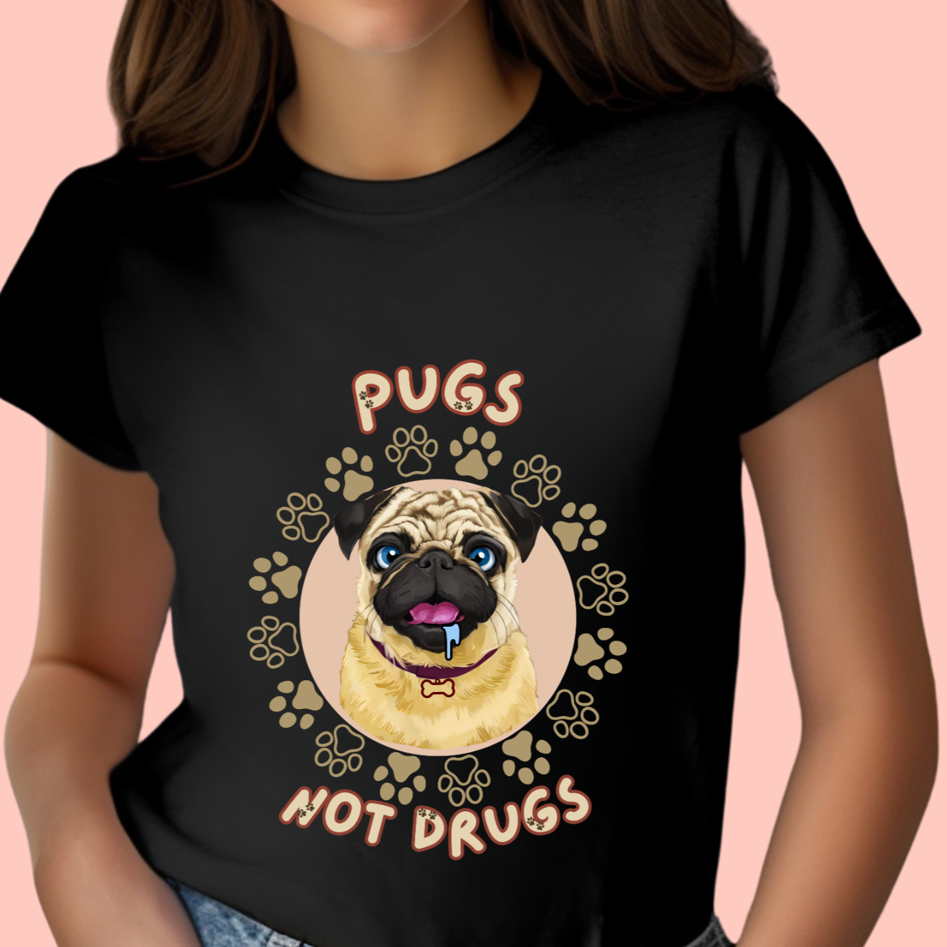 "Pugs not drugs" Unisex Cotton Tee