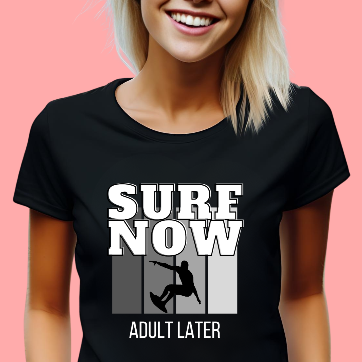 "Surf now, adult later." Unisex Cotton Tee