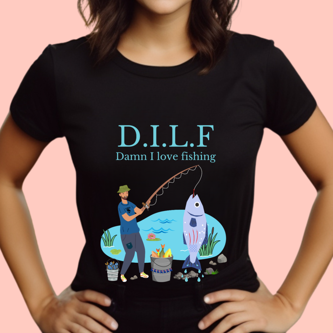 "Dilf: damn I love fishing" Unisex Cotton Tee