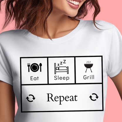 "Eat.sleep. grill. repeat" Unisex Cotton Tee