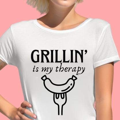 "Grillin' is my therapy." Unisex Cotton Tee