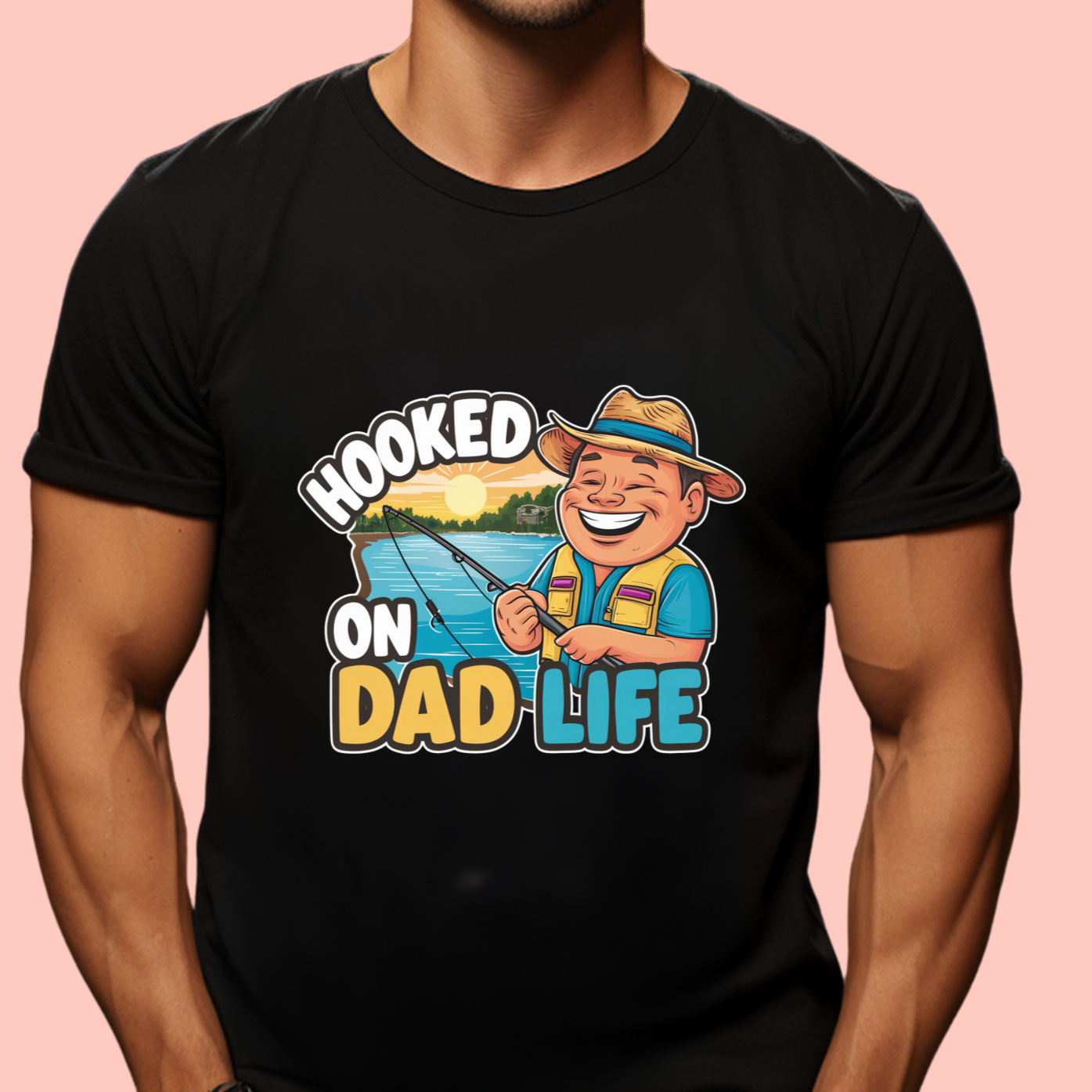 "Hooked on dad life" Unisex Cotton Tee