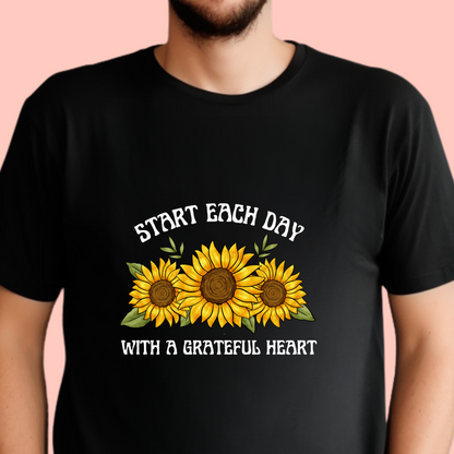 "Start each day with a grateful heart" Unisex Cotton Tee