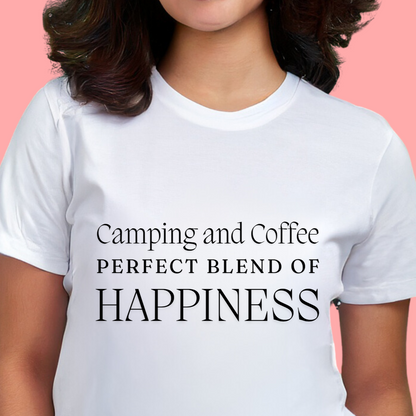 "Camping and Coffee: Perfect Blend of Happiness" Unisex Cotton Tee