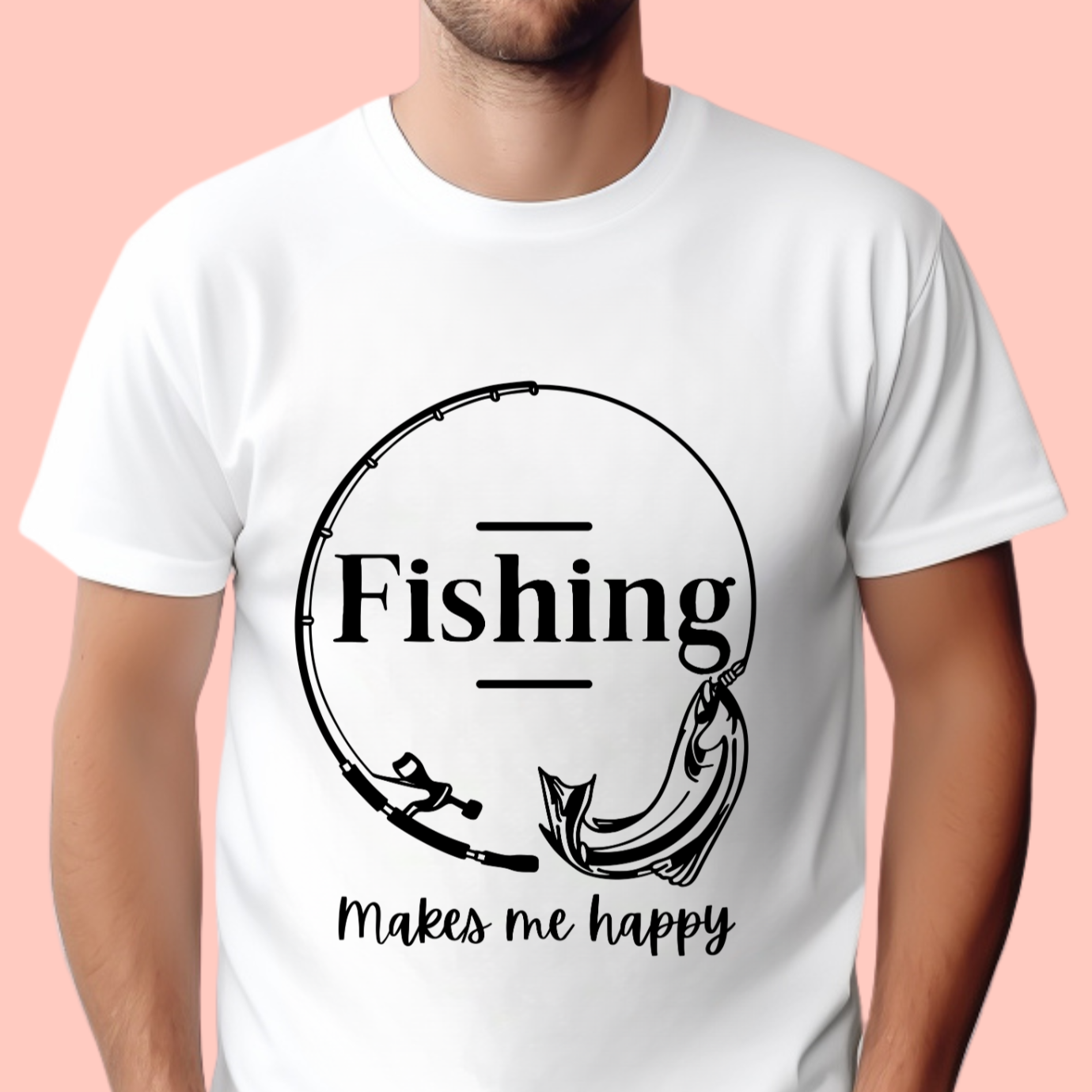 "Fishing makes me happy " Unisex Cotton Tee