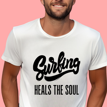 "Surfing heals the soul" Unisex Cotton Tee