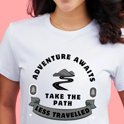 "Adventure Awaits: Take the Path Less Traveled" Unisex Cotton Tee