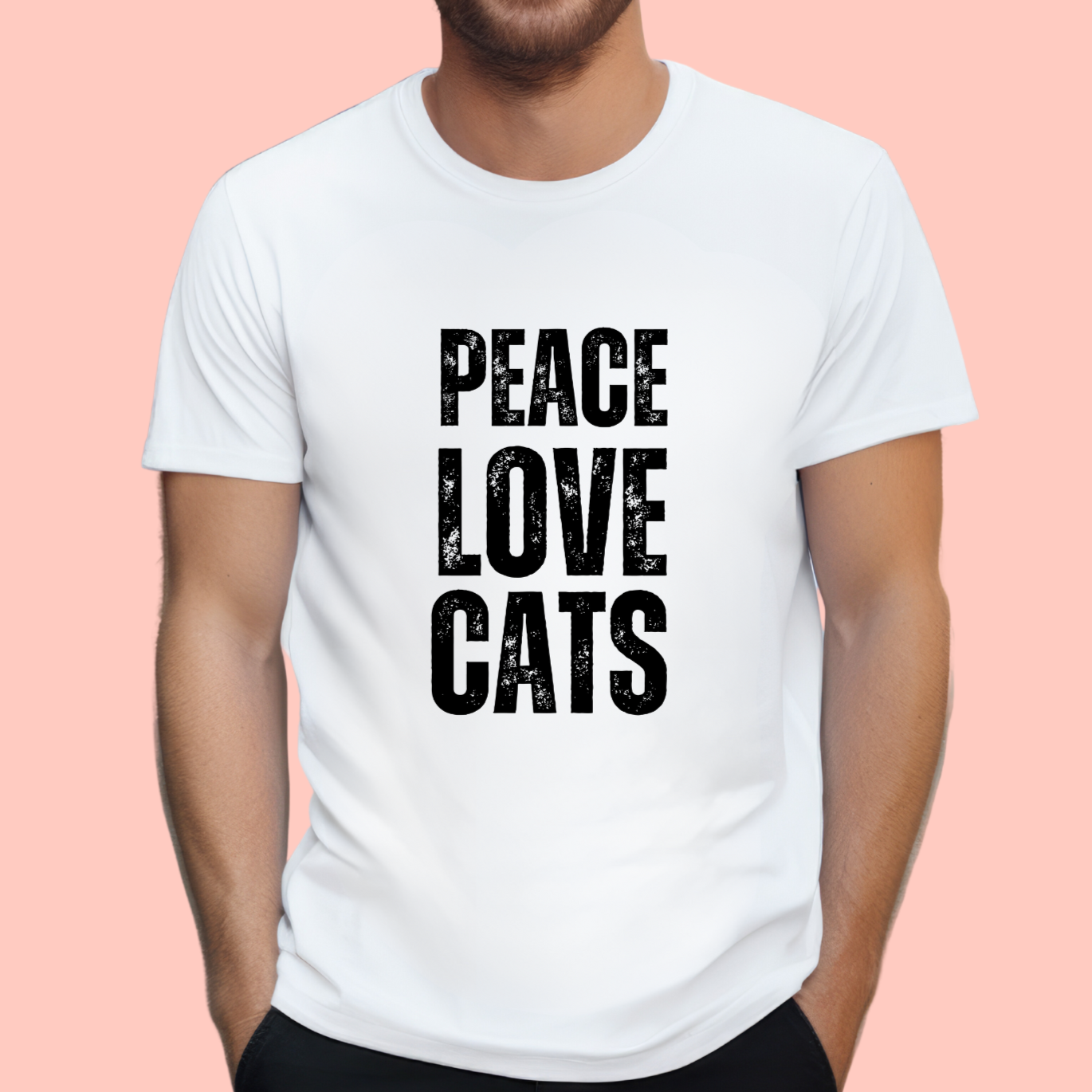 "Peace. Love. cats." Unisex Cotton Tee