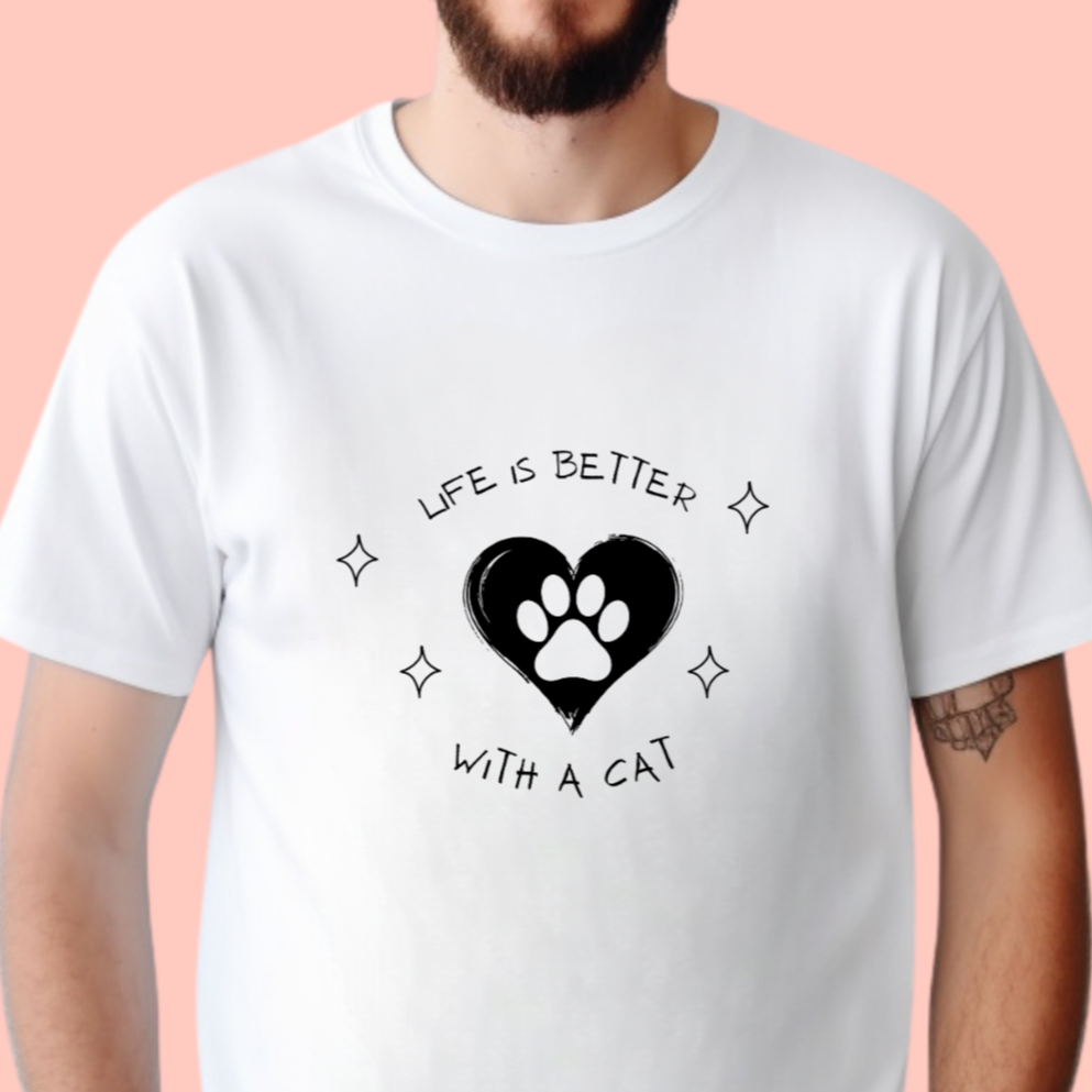 "Life is better with a cat" Unisex Cotton Tee