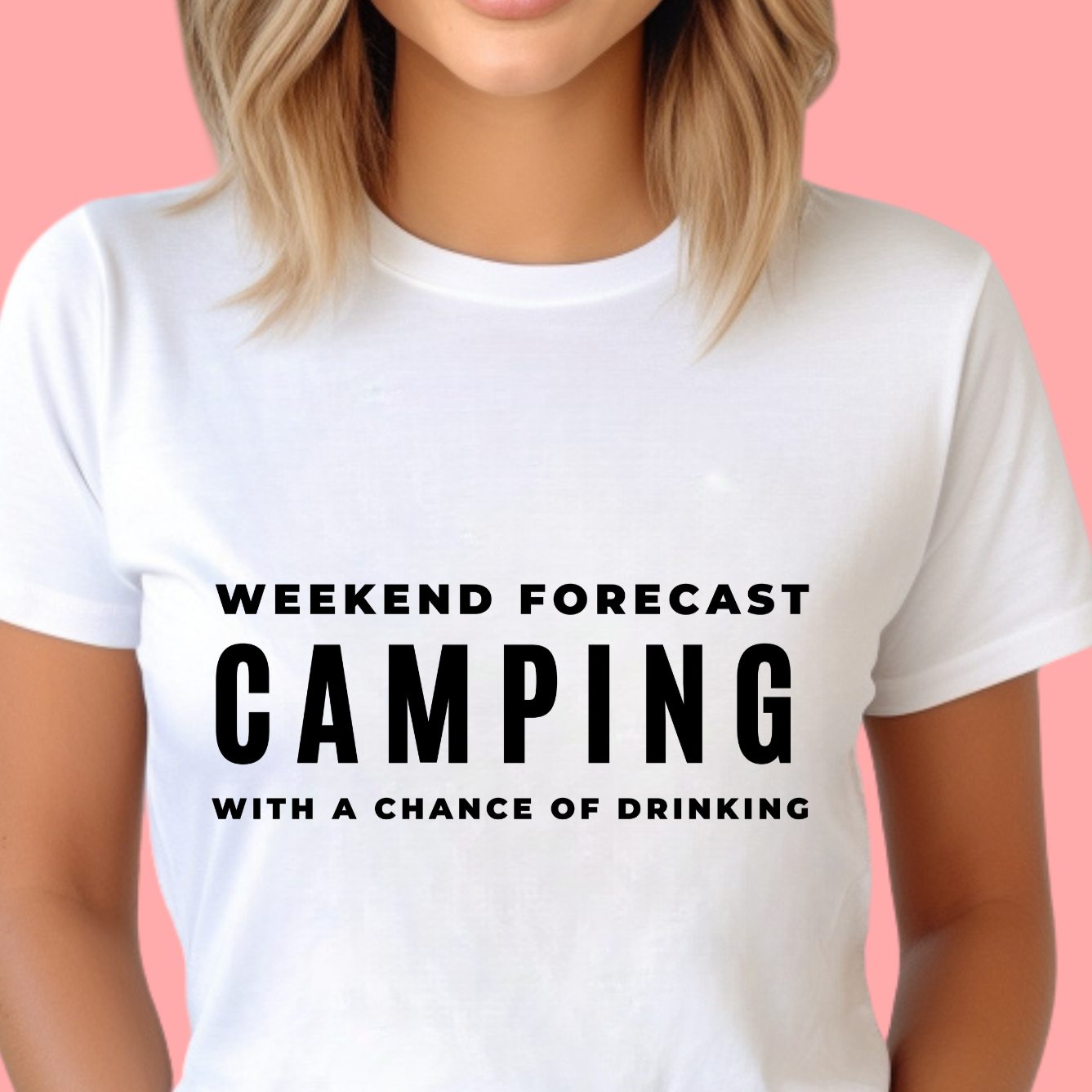 "Weekend forecast. Camping with a chance of drinking" Unisex Cotton Tee