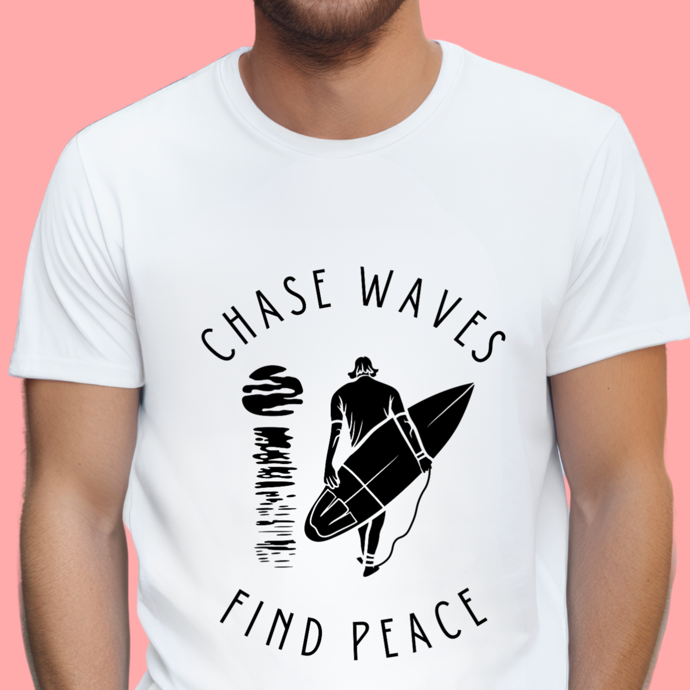 "Chase waves, find peace" Unisex Cotton Tee