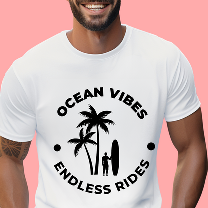 "Ocean vibes, endless rides" Unisex Cotton Tee