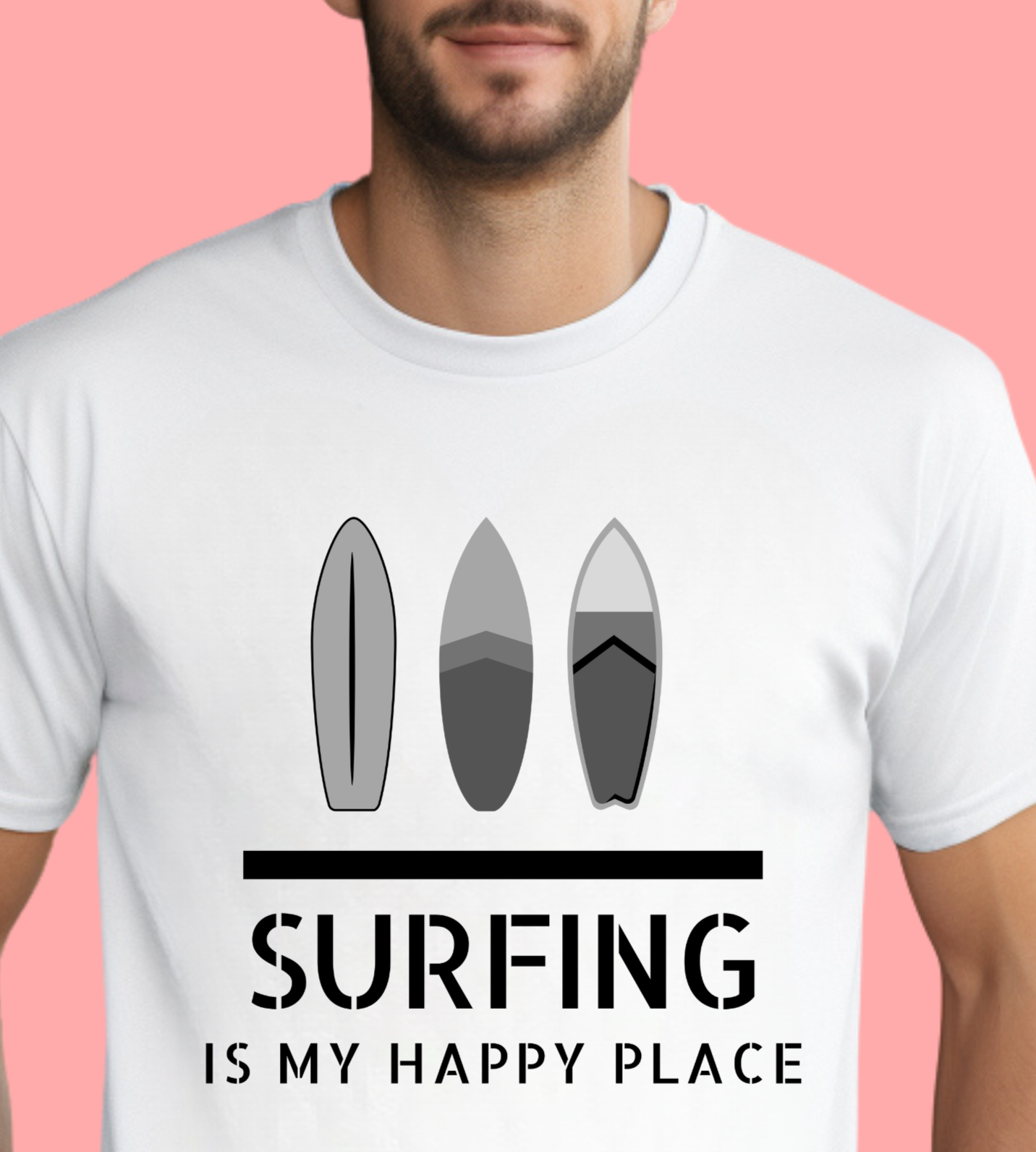 "Surfing is my happy place" Unisex Cotton Tee