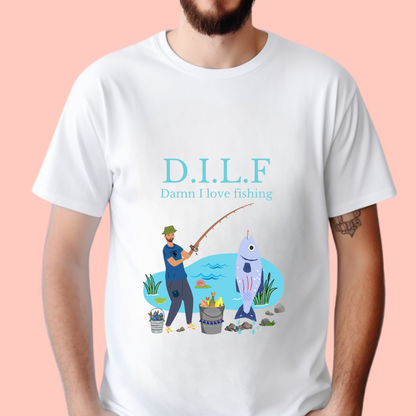 "Dilf: damn I love fishing" Unisex Cotton Tee