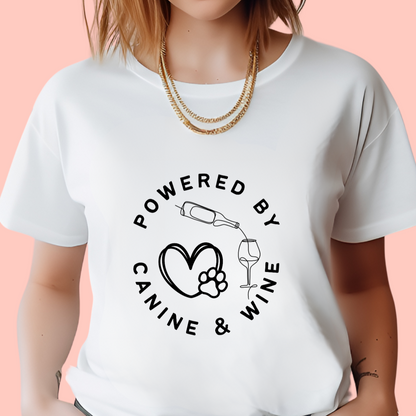 "Powered by canine and coffee" Unisex Cotton Tee