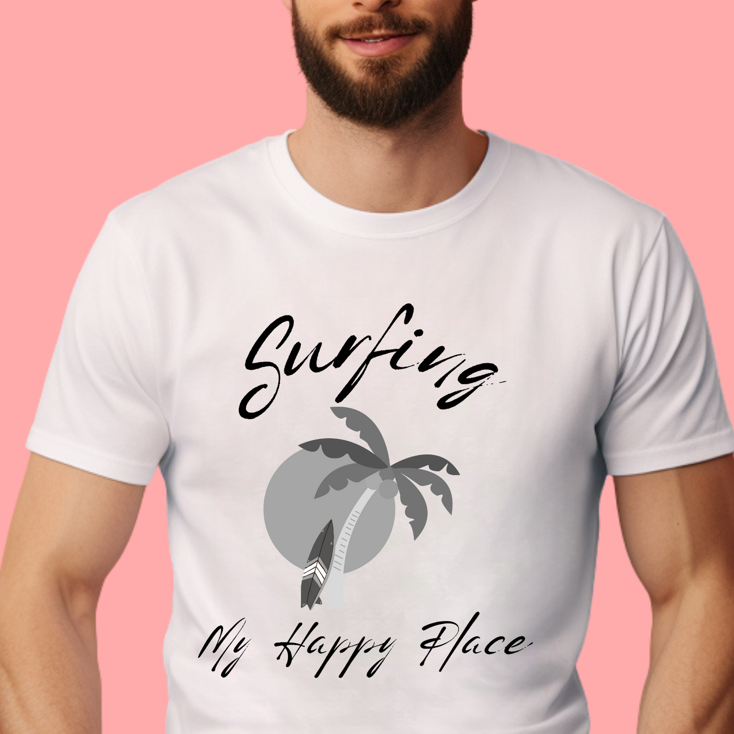 "Surfing my happy place. " Unisex Cotton Tee