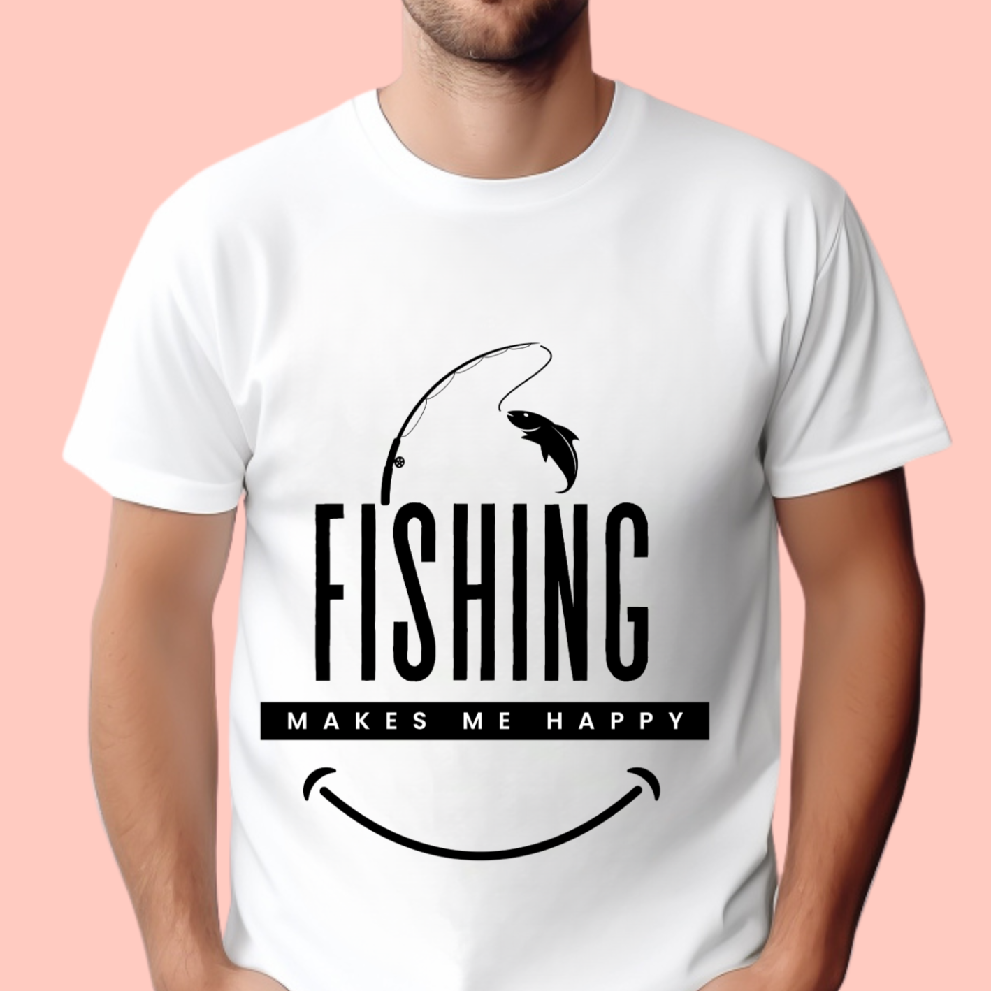 "Fishing makes me happy" Unisex Cotton Tee